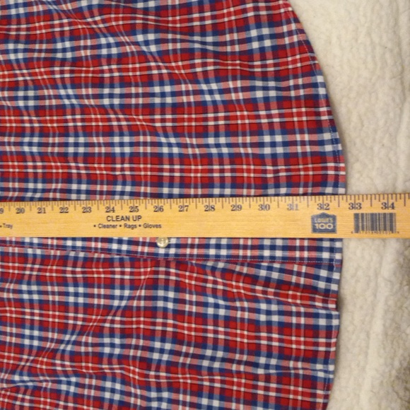 Chaps Shirt Mens 3XL Red White Blue Plaid Pocket Crest Easy Care Button Front - Picture 5 of 7